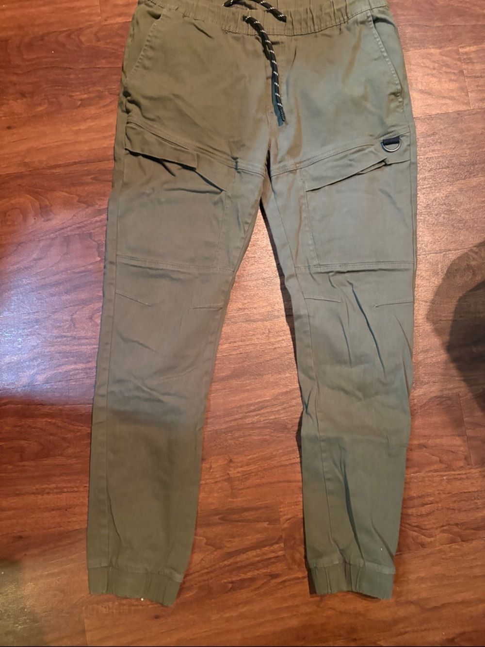 Casual Men's Olive Cargo Jogger Pants with Drawstring Waist